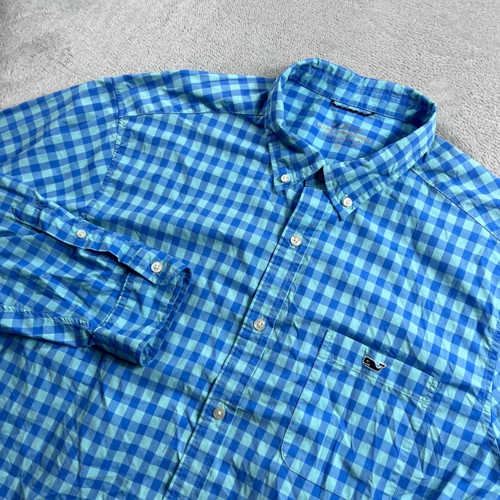 Vineyard Vines OTG Performance Gingham Shirt Men XXL Blue Long Sleeve Button